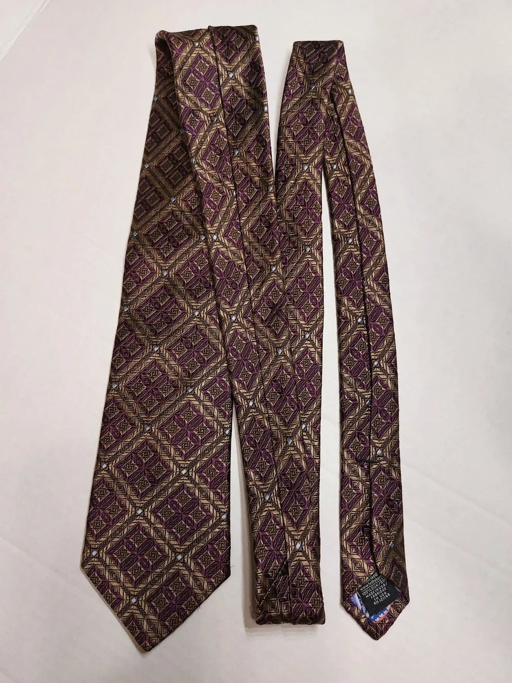 Ted Baker Purple and Gold Geometric Silk Tie with Paisley Tip
